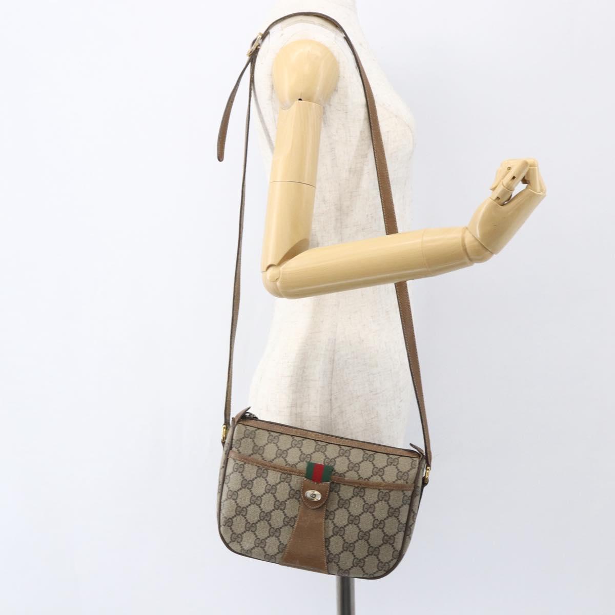 GUCCI GG Supreme Web Sherry Line Bag PVC Beige Gold 89 02 032 Auth 156128