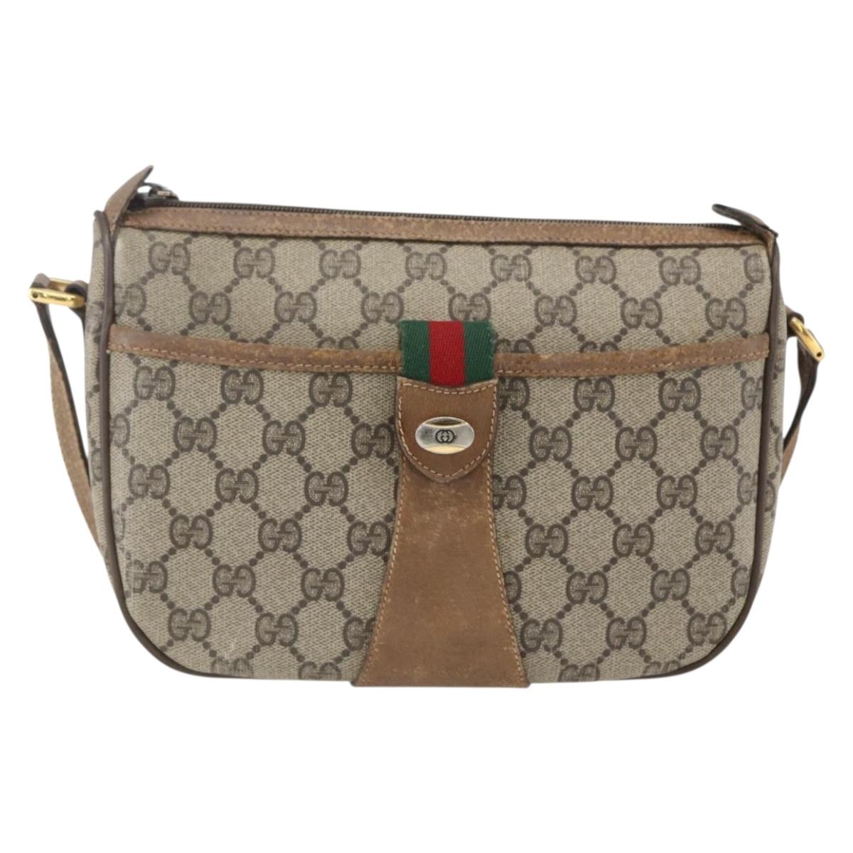 GUCCI GG Supreme Web Sherry Line Bag PVC Beige Gold 89 02 032 Auth 156128