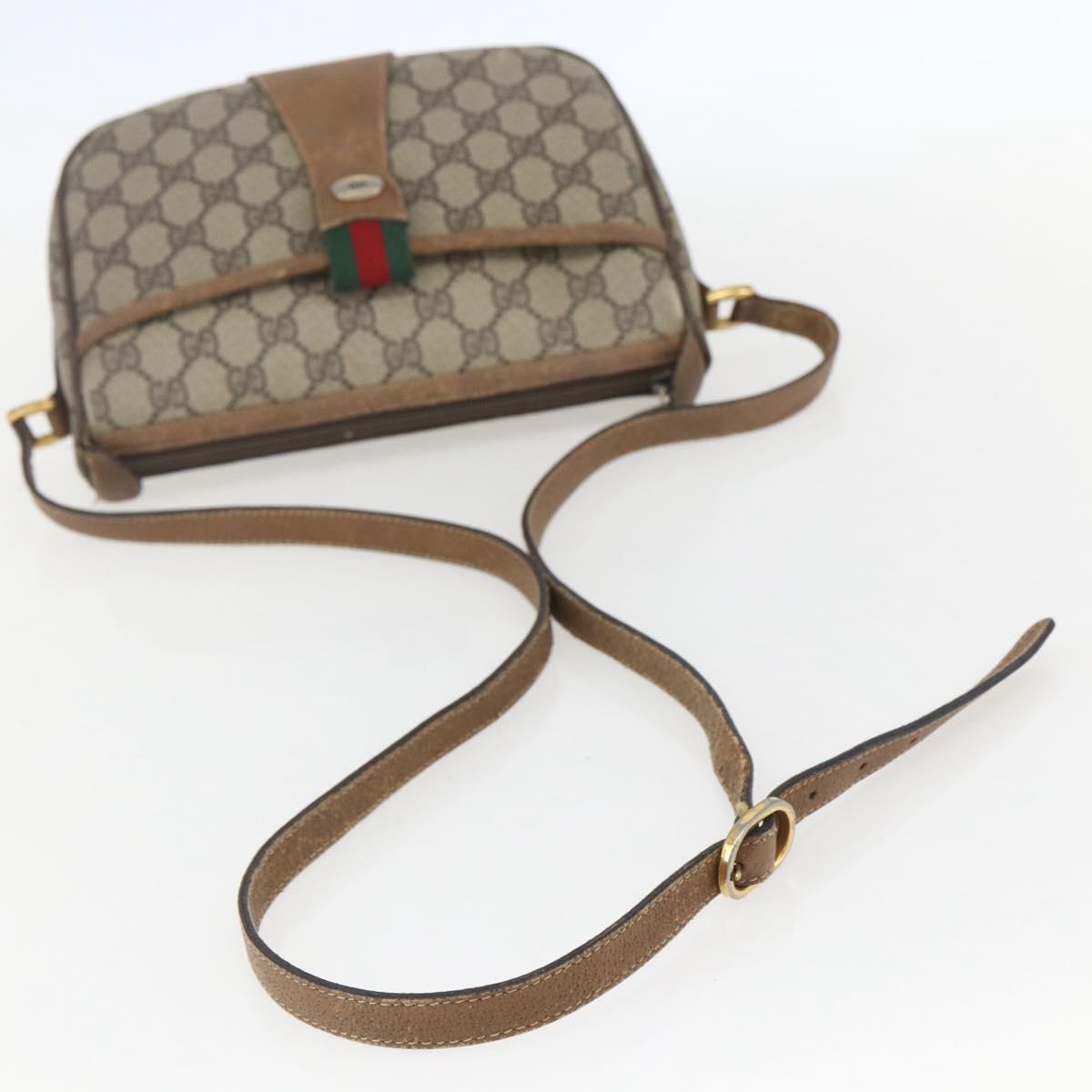 GUCCI GG Supreme Web Sherry Line Bag PVC Beige Gold 89 02 032 Auth 156128