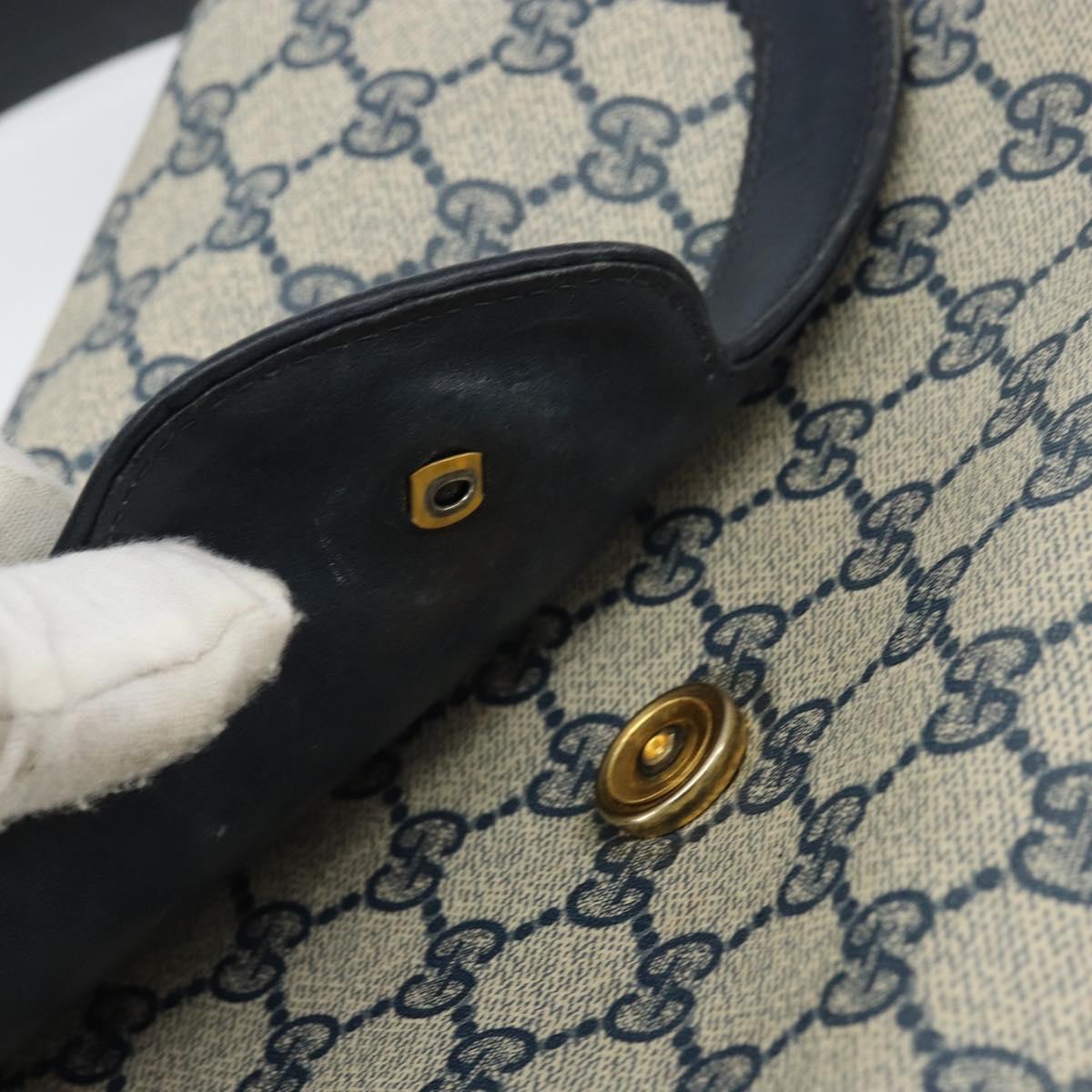 GUCCI GG Supreme Shoulder Bag PVC Navy Gold Auth 156129