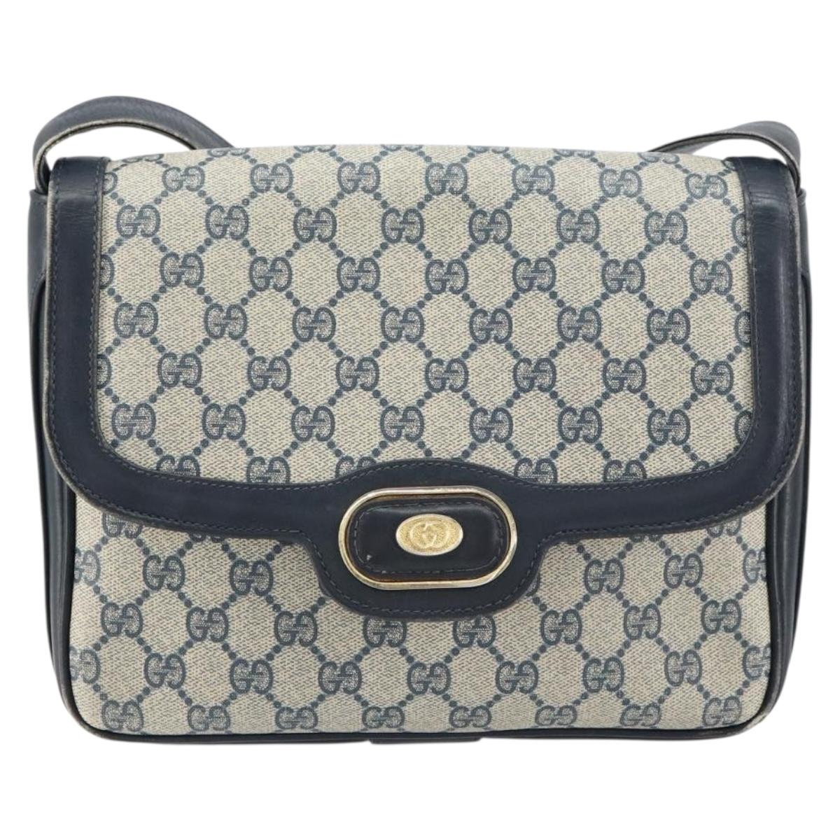 GUCCI GG Supreme Shoulder Bag PVC Navy Gold Auth 156129