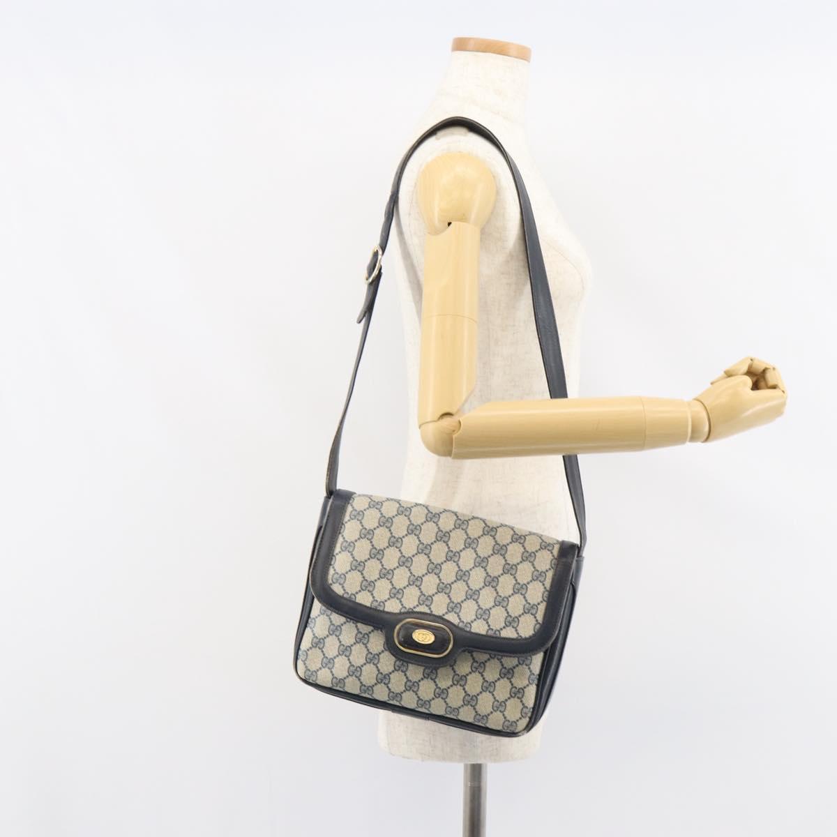 GUCCI GG Supreme Shoulder Bag PVC Navy Gold Auth 156129
