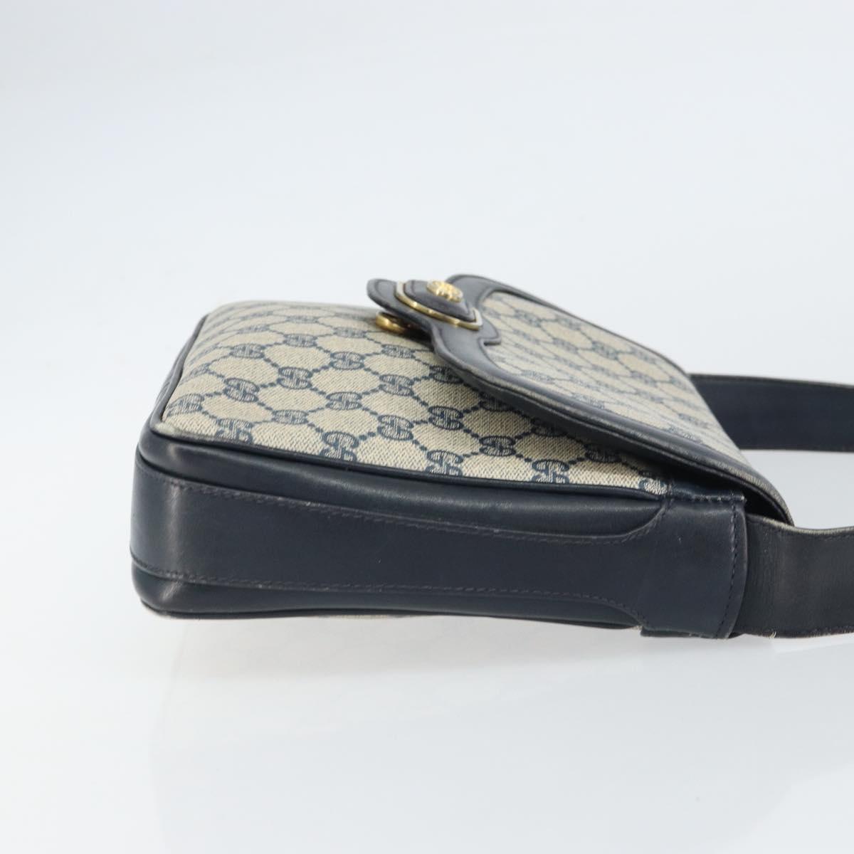 GUCCI GG Supreme Shoulder Bag PVC Navy Gold Auth 156129