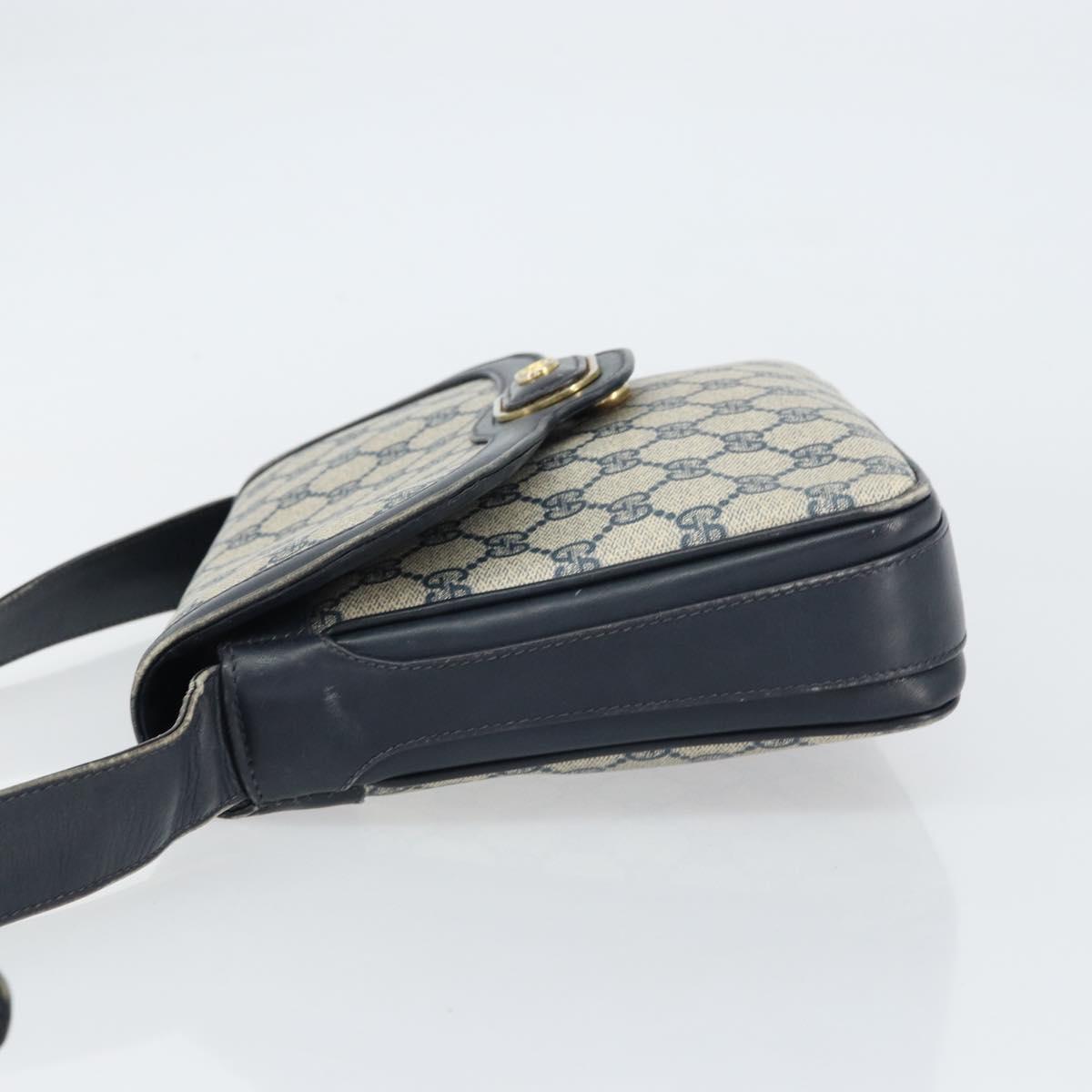 GUCCI GG Supreme Shoulder Bag PVC Navy Gold Auth 156129