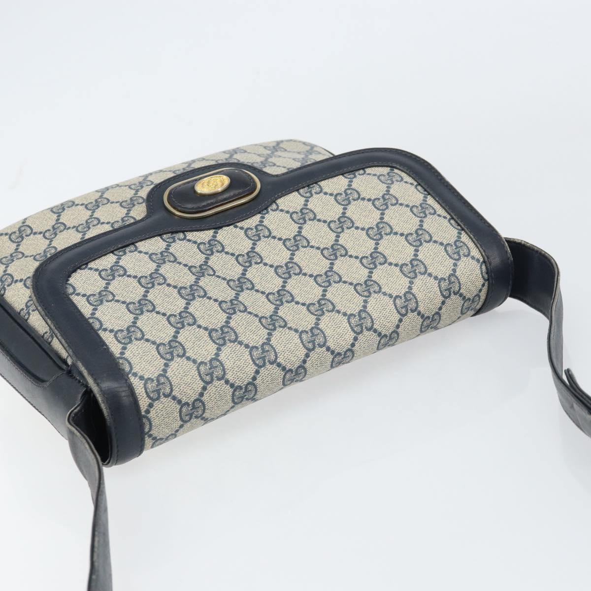 GUCCI GG Supreme Shoulder Bag PVC Navy Gold Auth 156129