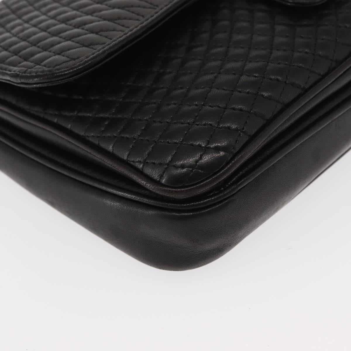 BALLY Chain Shoulder Bag Leather Black Gold Auth 156131