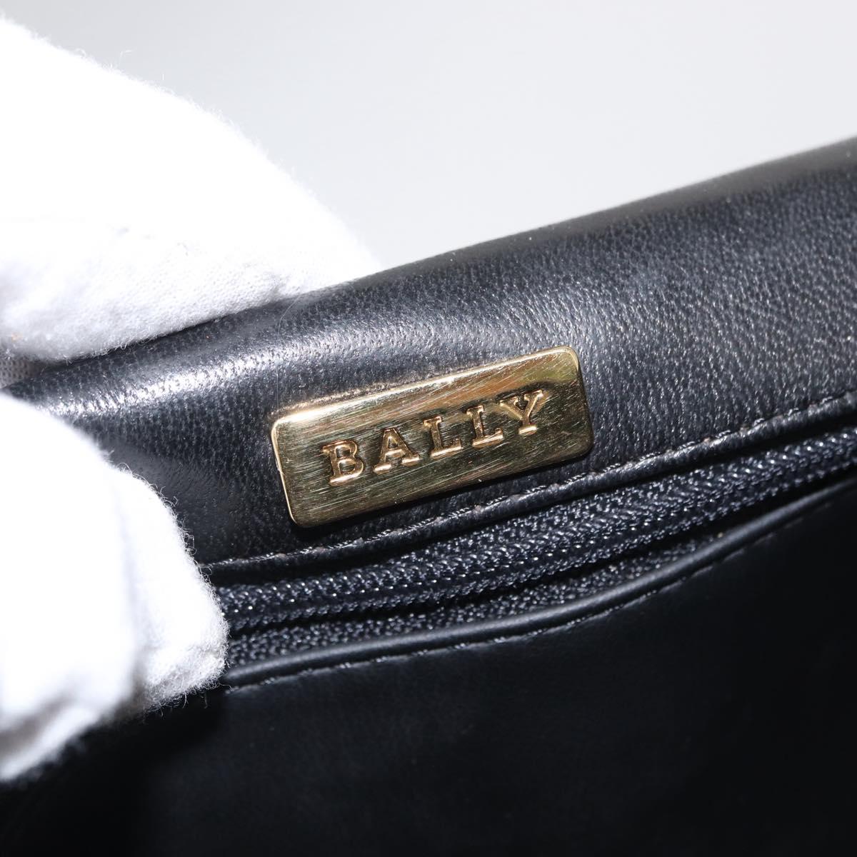 BALLY Chain Shoulder Bag Leather Black Gold Auth 156131