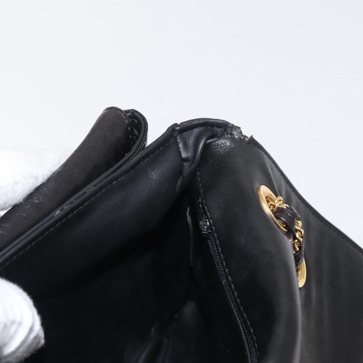 BALLY Chain Shoulder Bag Leather Black Gold Auth 156131