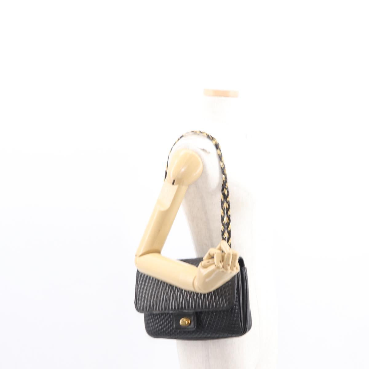 BALLY Chain Shoulder Bag Leather Black Gold Auth 156131