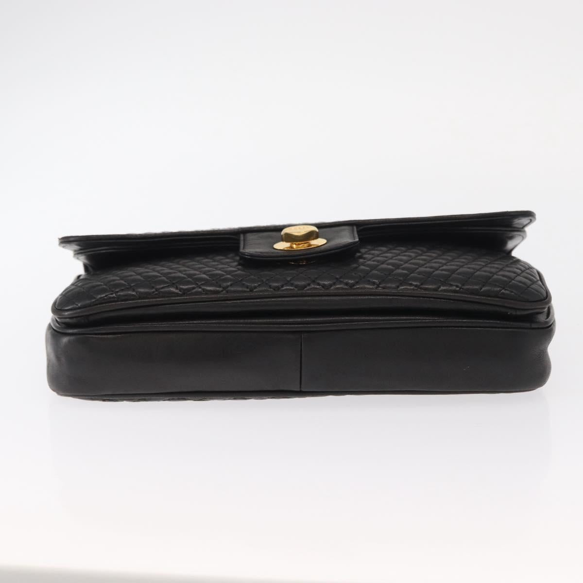 BALLY Chain Shoulder Bag Leather Black Gold Auth 156131