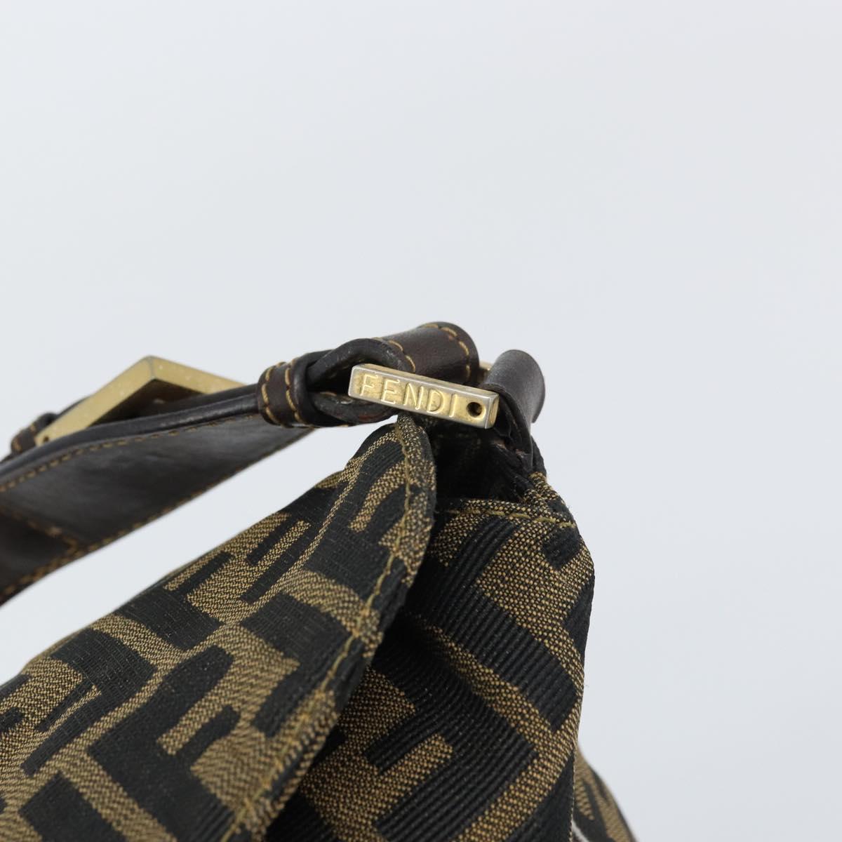 FENDI Zucca Canvas Shoulder Bag Black Brown Auth 156132
