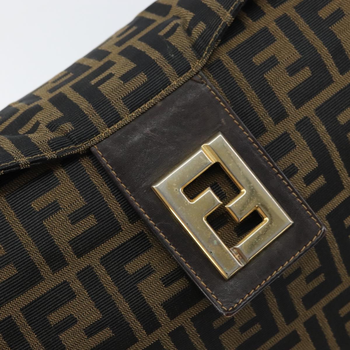 FENDI Zucca Canvas Shoulder Bag Black Brown Auth 156132