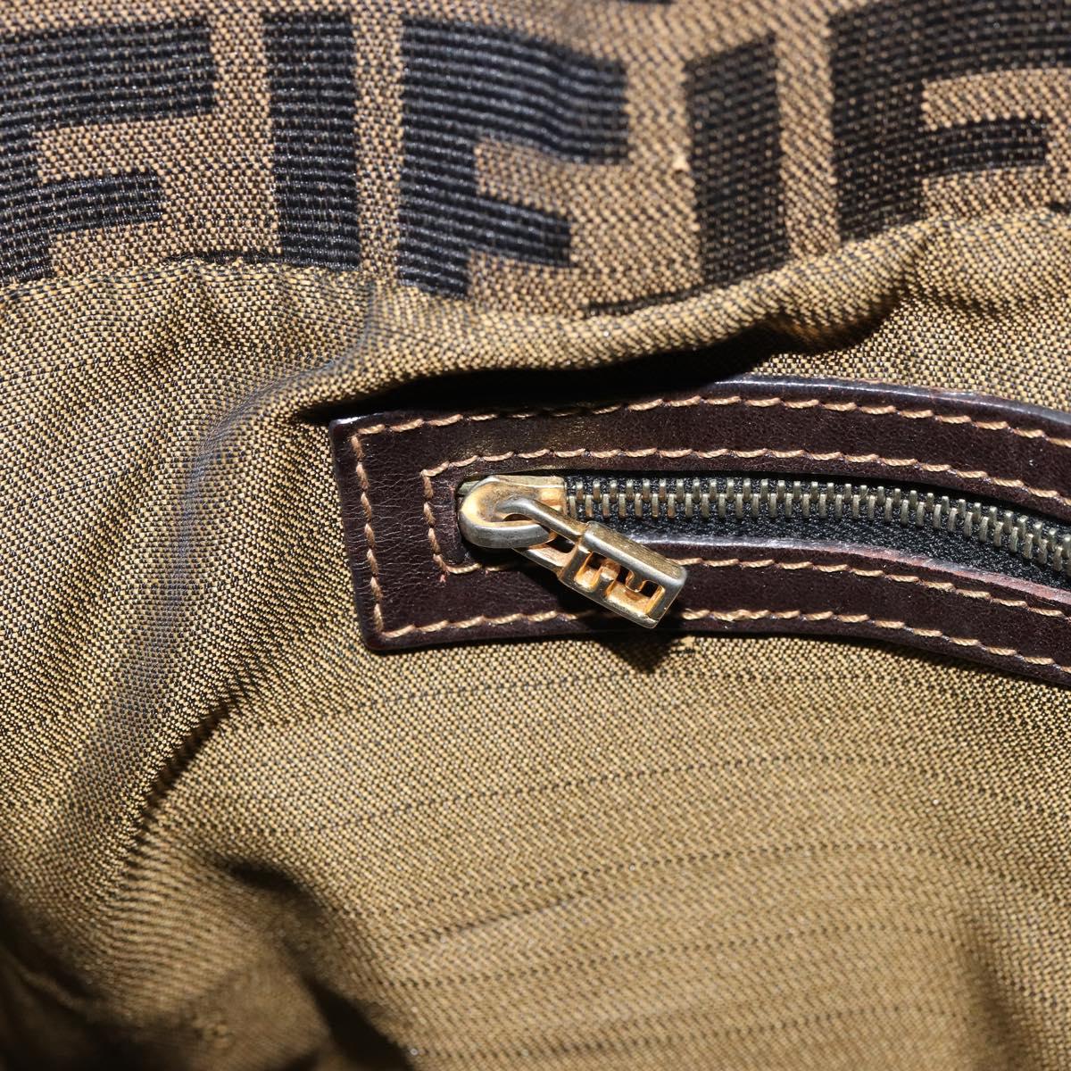 FENDI Zucca Canvas Shoulder Bag Black Brown Auth 156132