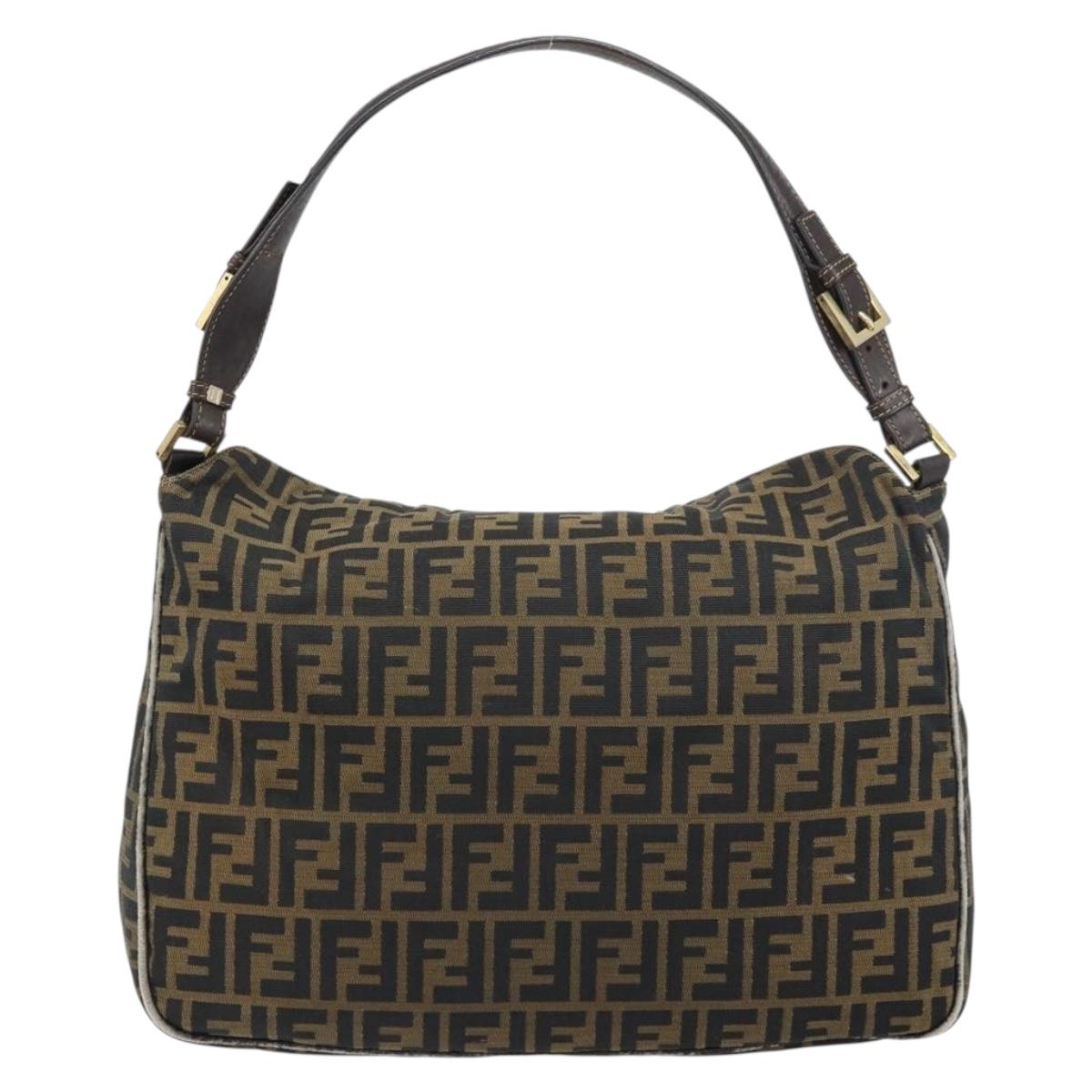 FENDI Zucca Canvas Shoulder Bag Black Brown Auth 156132