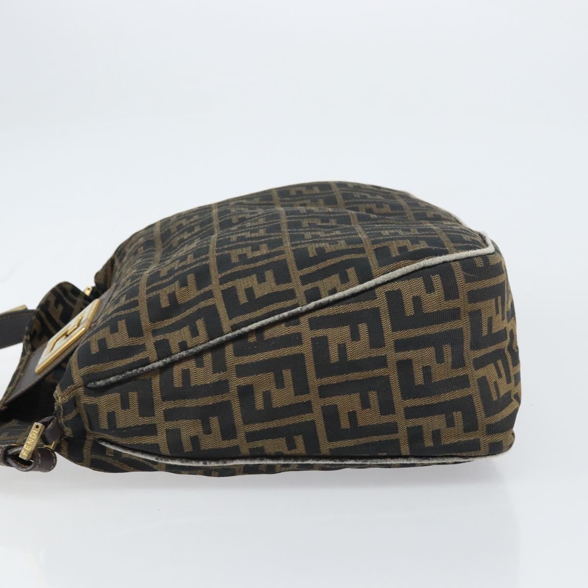 FENDI Zucca Canvas Shoulder Bag Black Brown Auth 156132