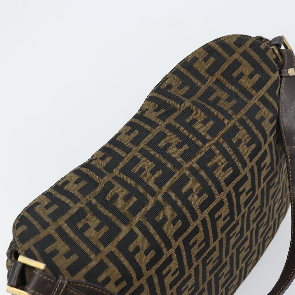 FENDI Zucca Canvas Shoulder Bag Black Brown Auth 156132