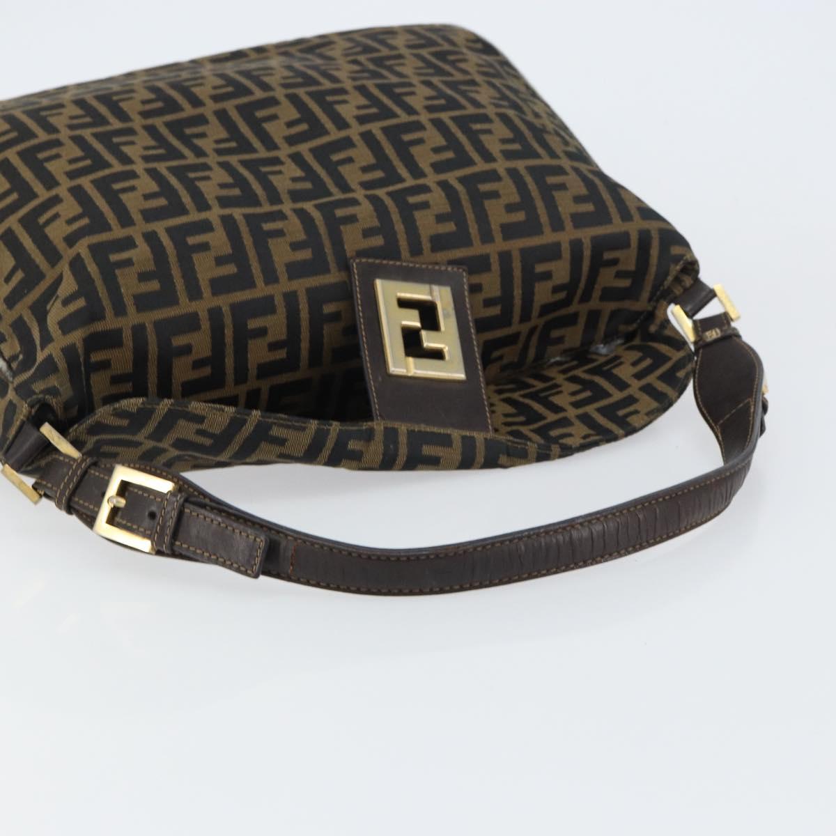 FENDI Zucca Canvas Shoulder Bag Black Brown Auth 156132