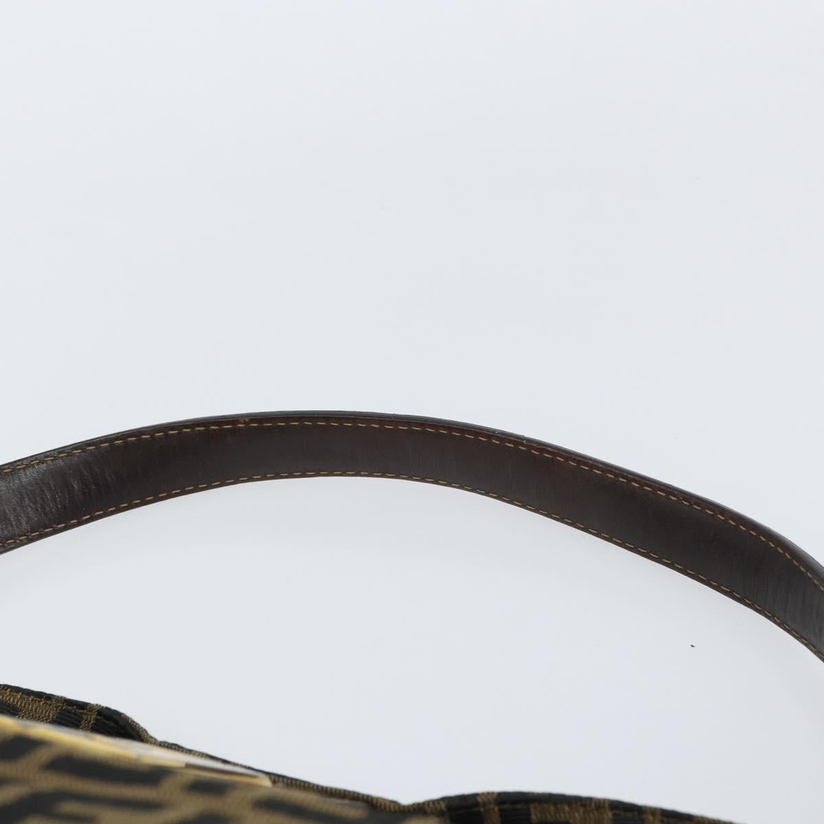 FENDI Zucca Canvas Shoulder Bag Black Brown Auth 156132