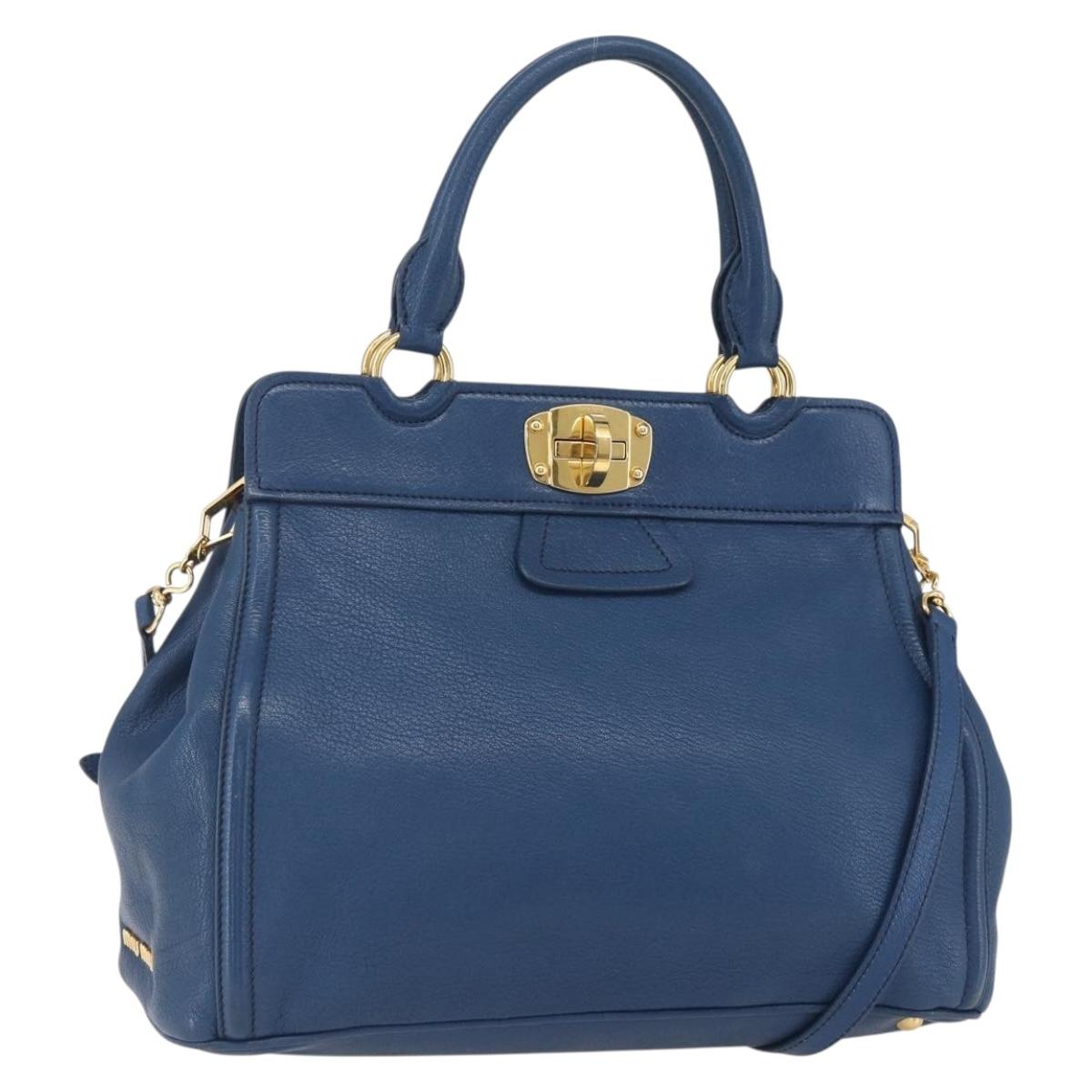 Miu Miu Hand Bag Leather 2way Blue Gold Auth 156133