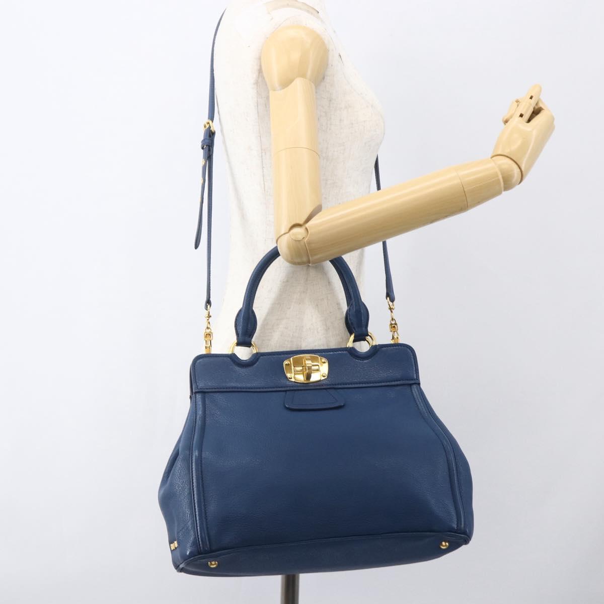 Miu Miu Hand Bag Leather 2way Blue Gold Auth 156133