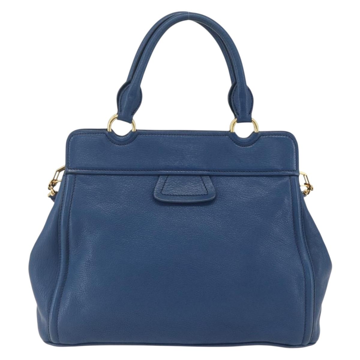 Miu Miu Hand Bag Leather 2way Blue Gold Auth 156133