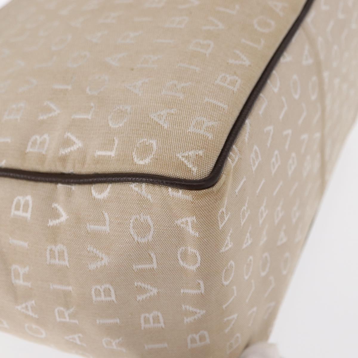 BVLGARI Logo Mania Hand Bag Canvas Beige Silver Auth 156135
