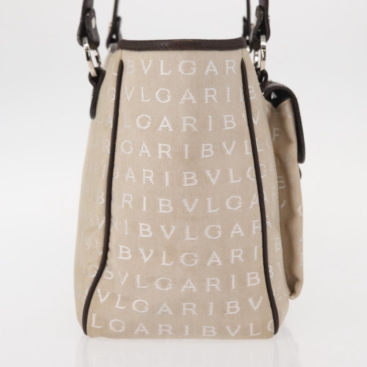 BVLGARI Logo Mania Hand Bag Canvas Beige Silver Auth 156135