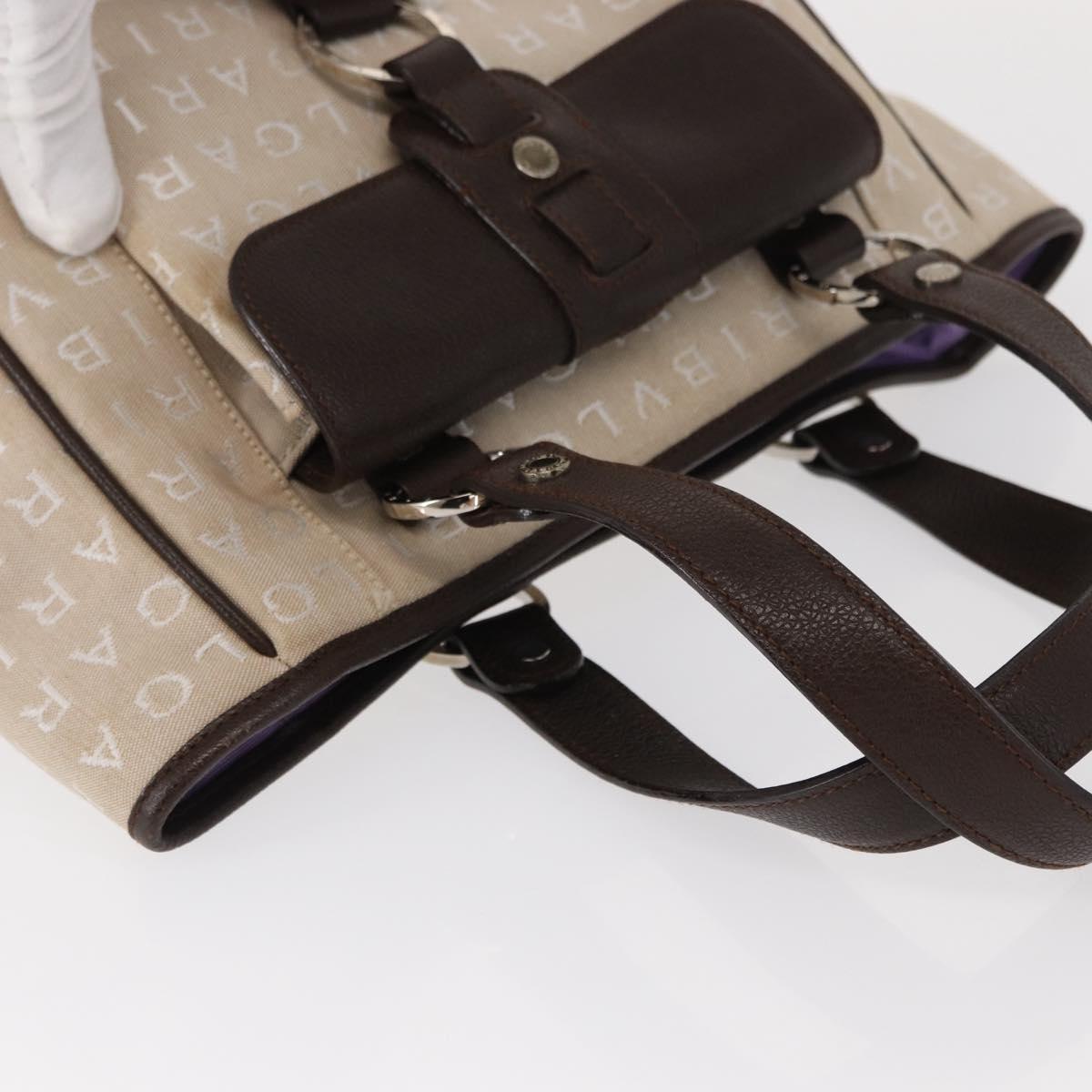 BVLGARI Logo Mania Hand Bag Canvas Beige Silver Auth 156135