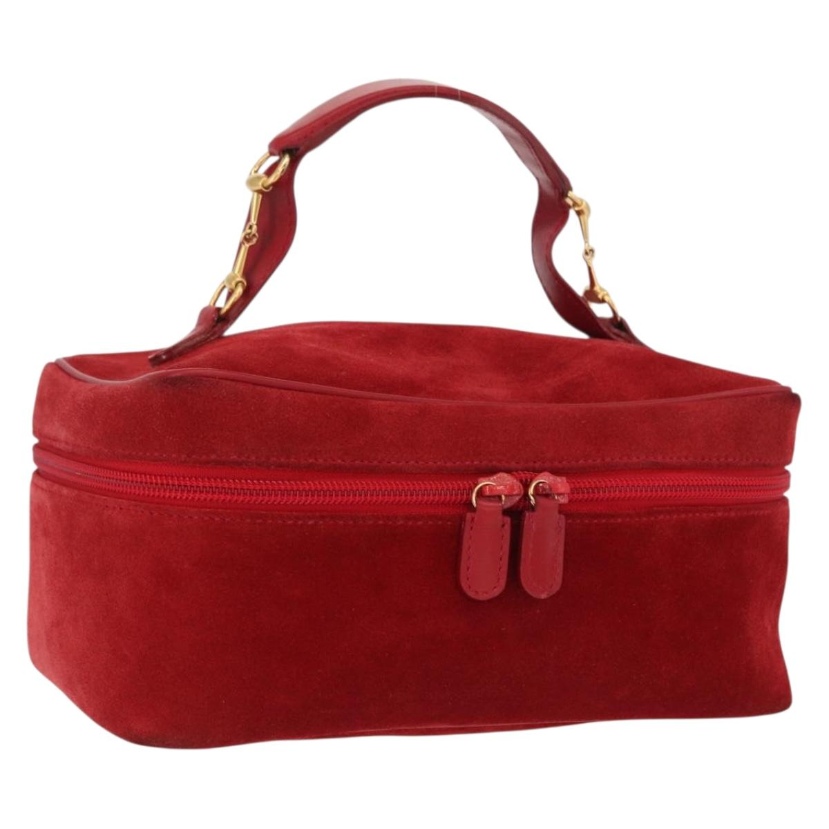 GUCCI Vanity Hand Bag Suede Red Gold 032 1705 0140 Auth 156137