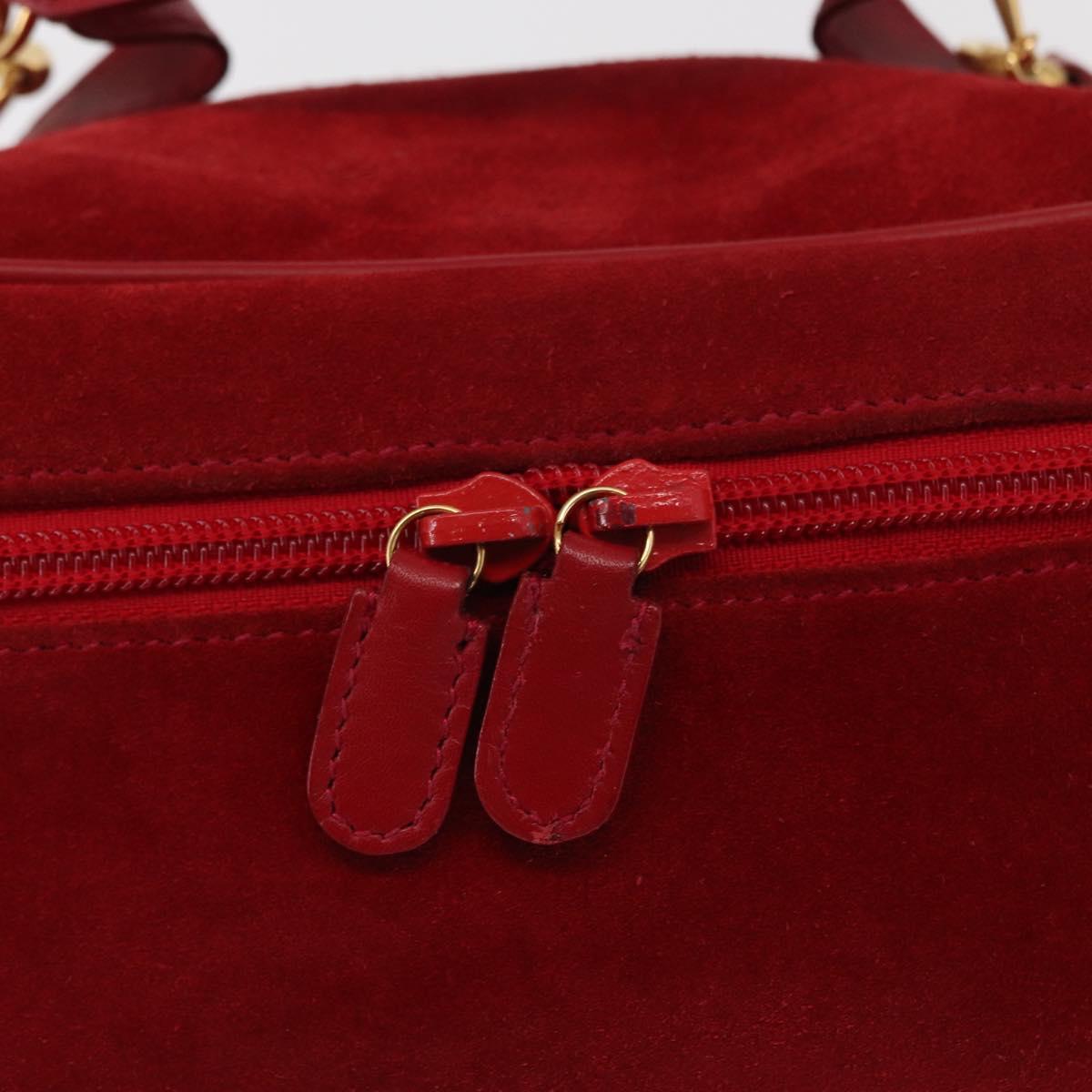 GUCCI Vanity Hand Bag Suede Red Gold 032 1705 0140 Auth 156137
