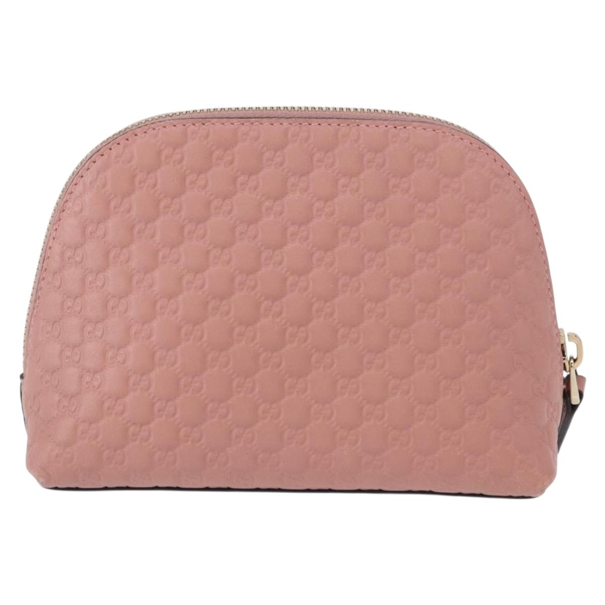 GUCCI Micro GG Supreme Pouch Leather outlet Pink Gold 449893 Auth 156138V