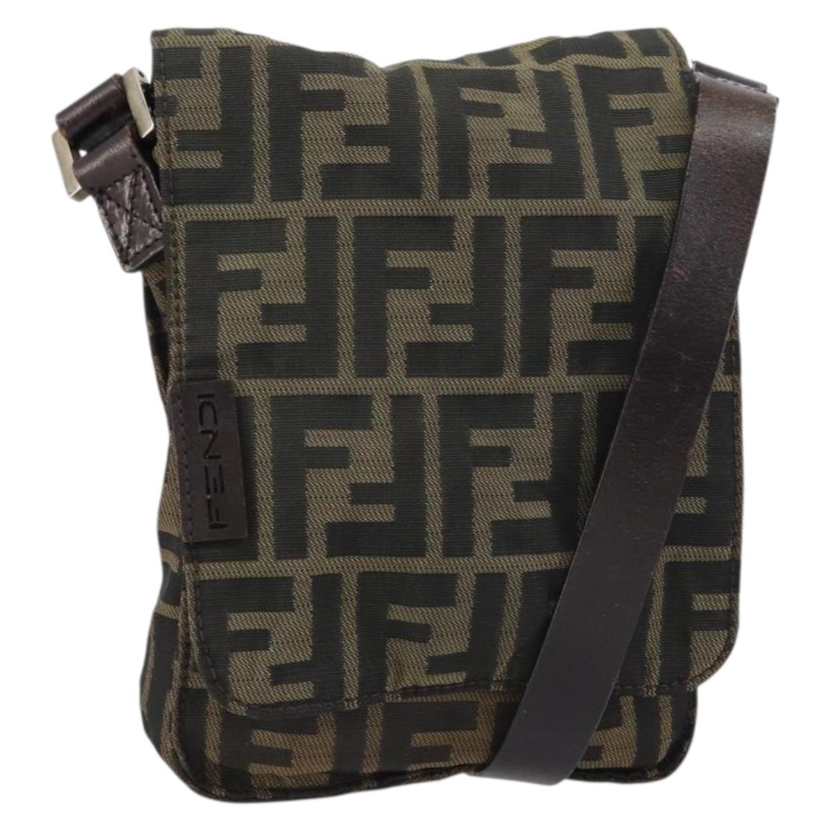 FENDI Zucca Canvas Shoulder Bag Black Brown Auth 156141