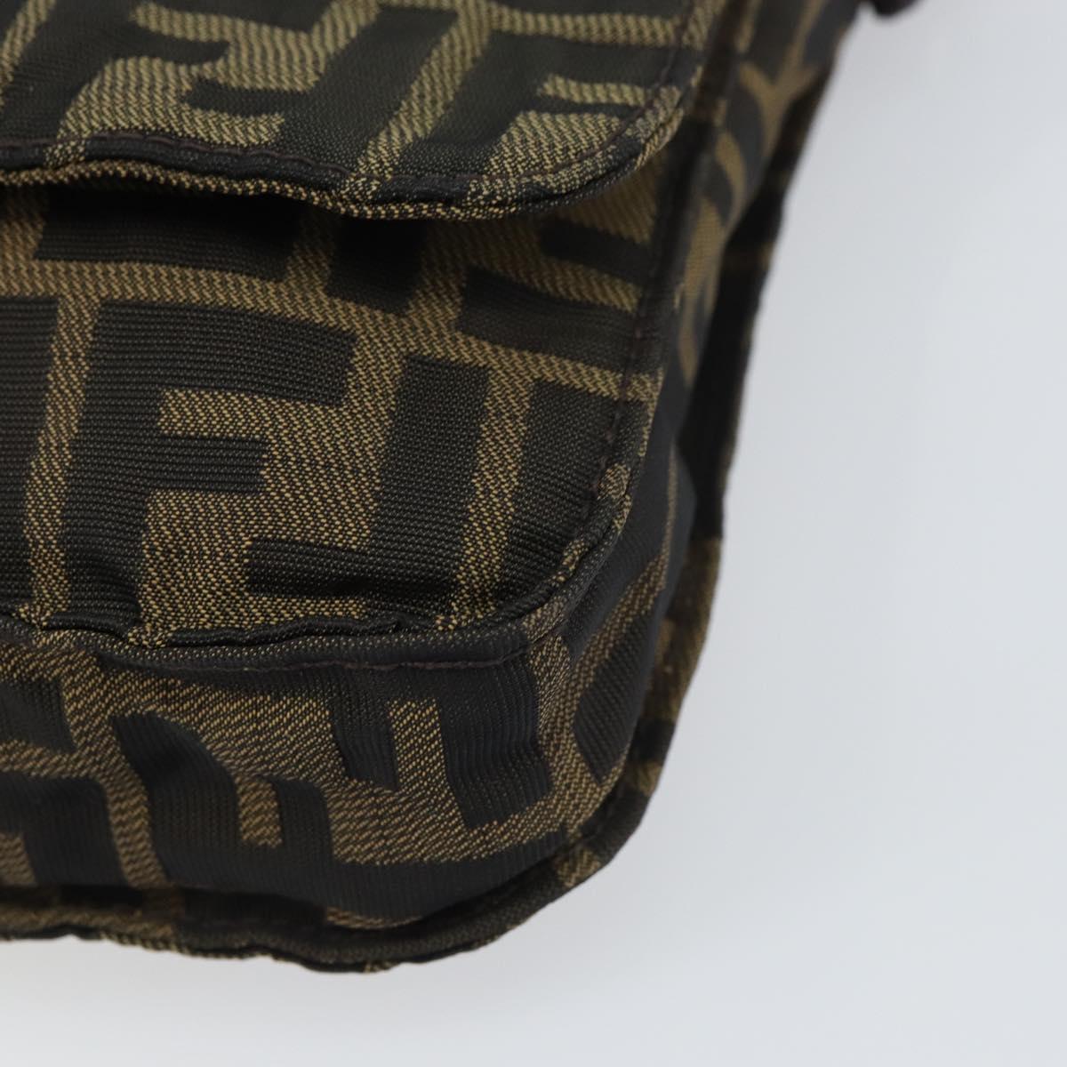 FENDI Zucca Canvas Shoulder Bag Black Brown Auth 156141