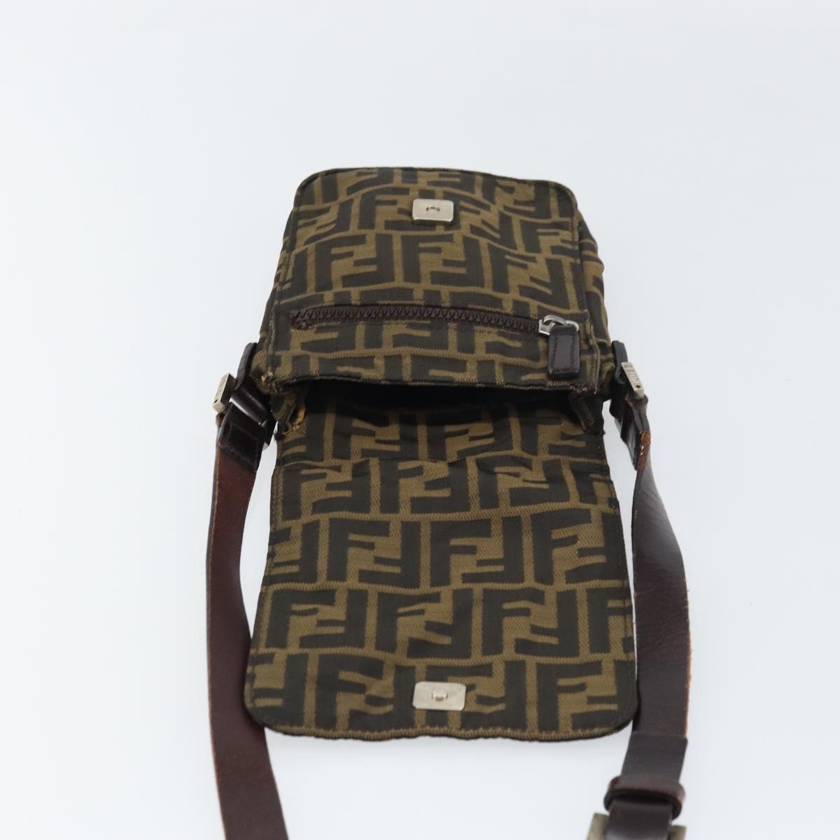 FENDI Zucca Canvas Shoulder Bag Black Brown Auth 156141