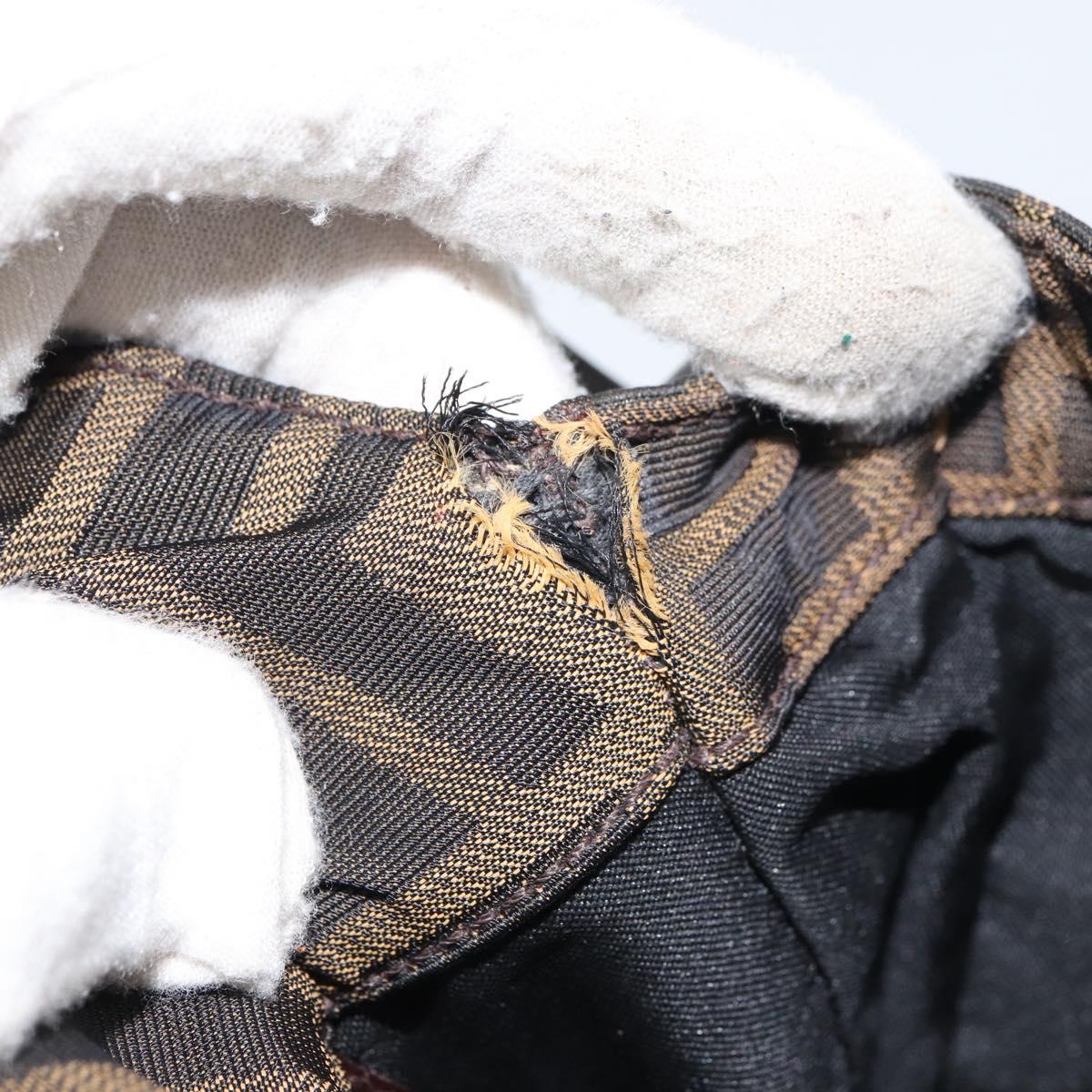 FENDI Zucca Canvas Shoulder Bag Black Brown Auth 156141