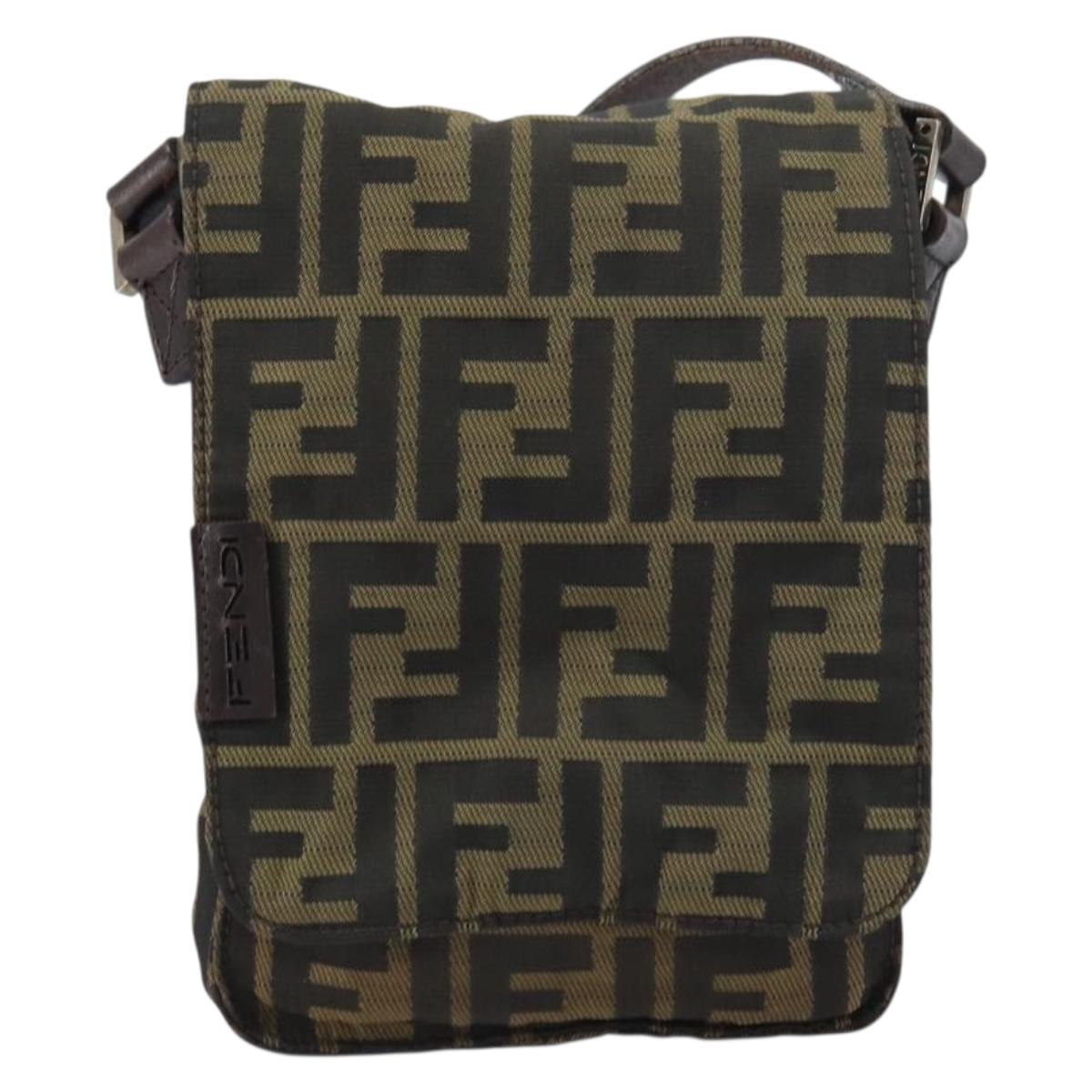 FENDI Zucca Canvas Shoulder Bag Black Brown Auth 156141