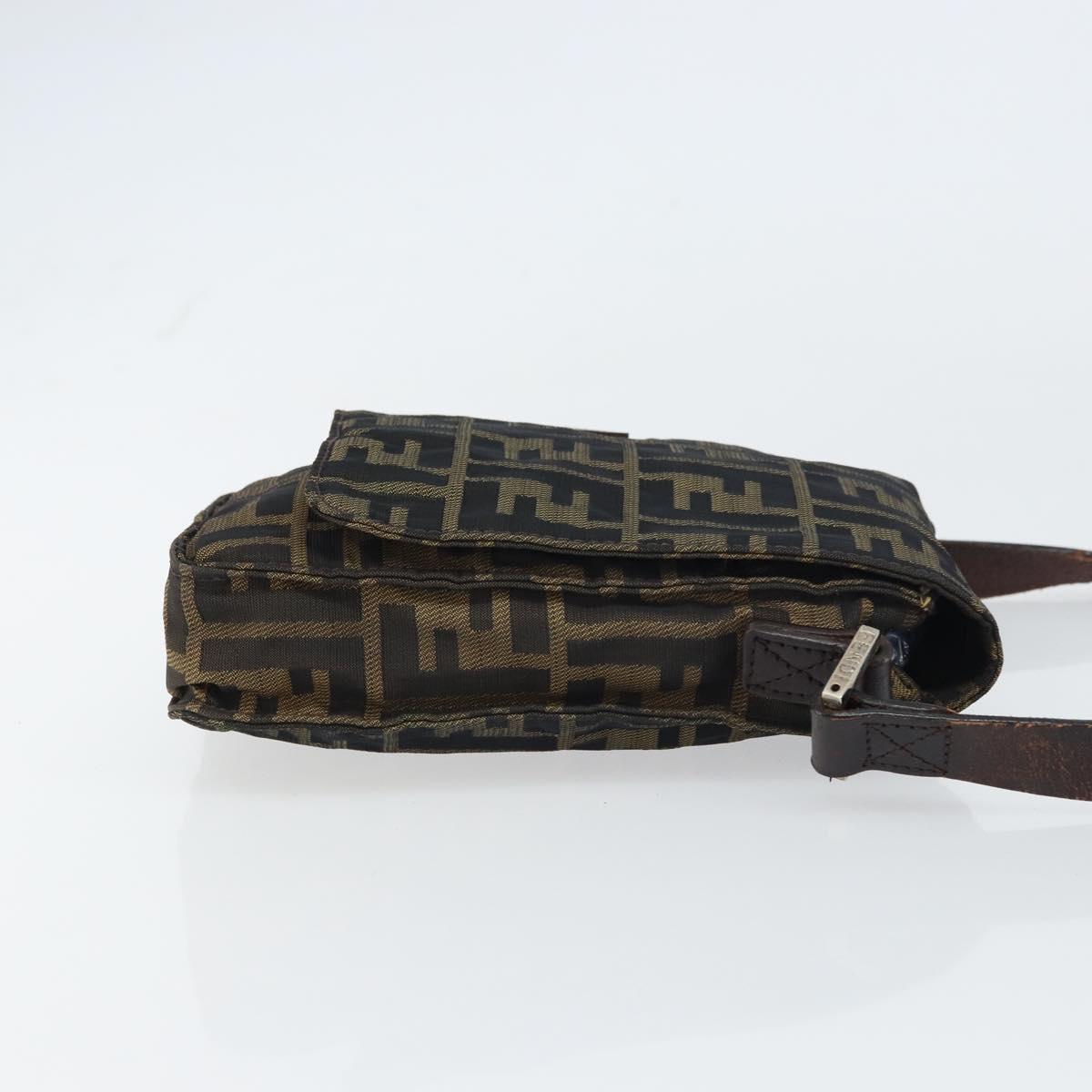 FENDI Zucca Canvas Shoulder Bag Black Brown Auth 156141