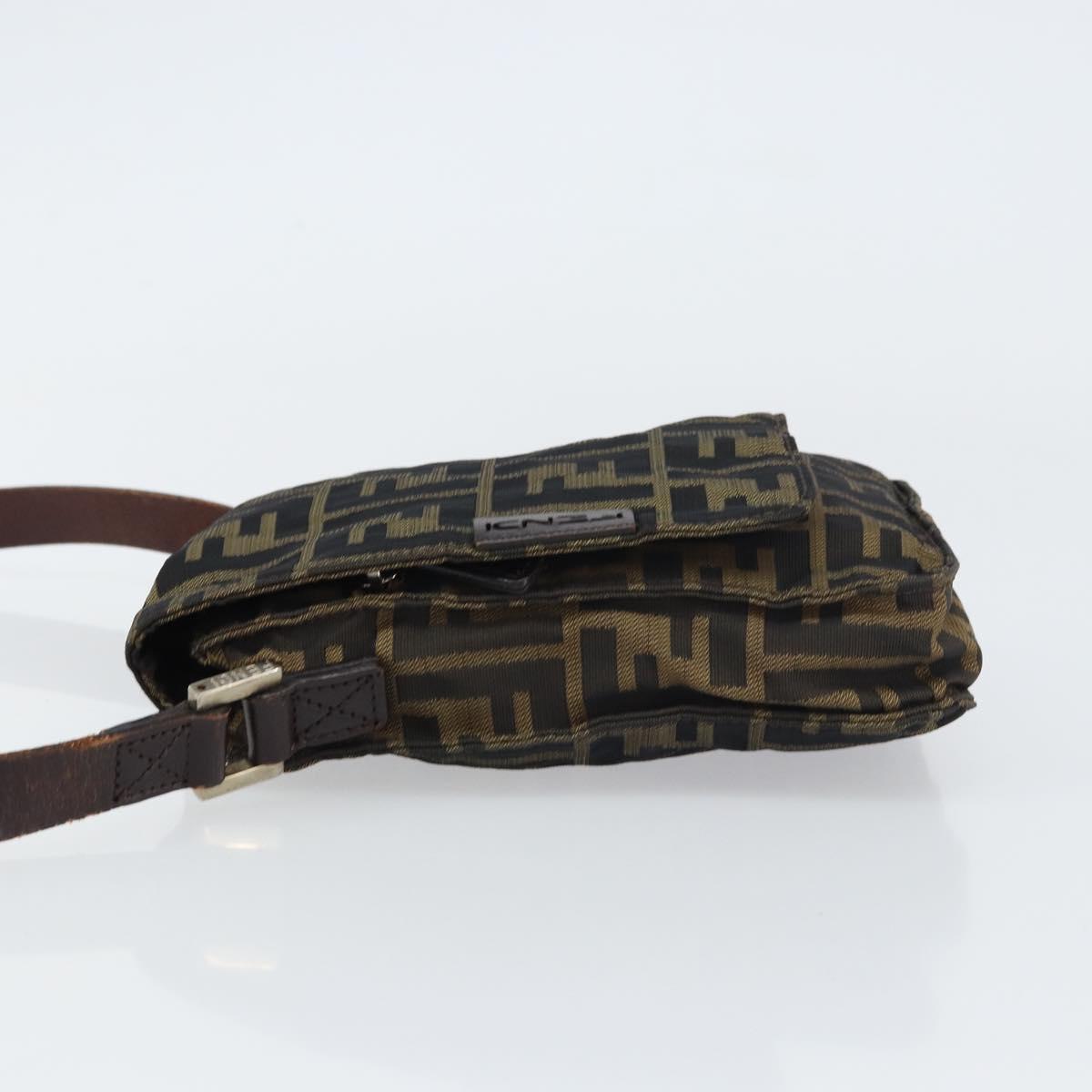FENDI Zucca Canvas Shoulder Bag Black Brown Auth 156141