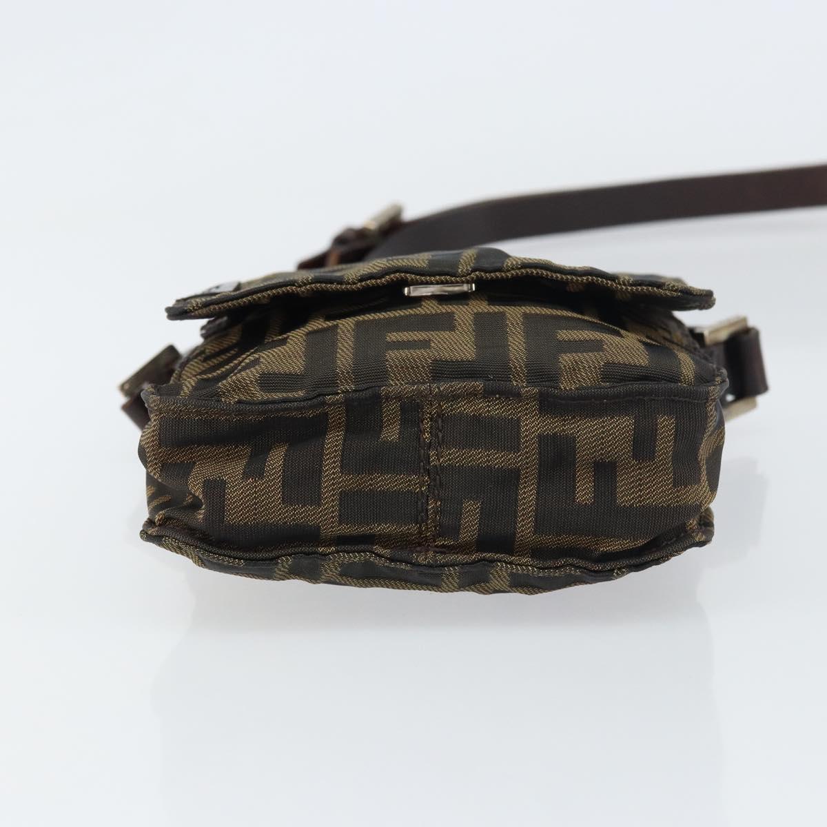 FENDI Zucca Canvas Shoulder Bag Black Brown Auth 156141