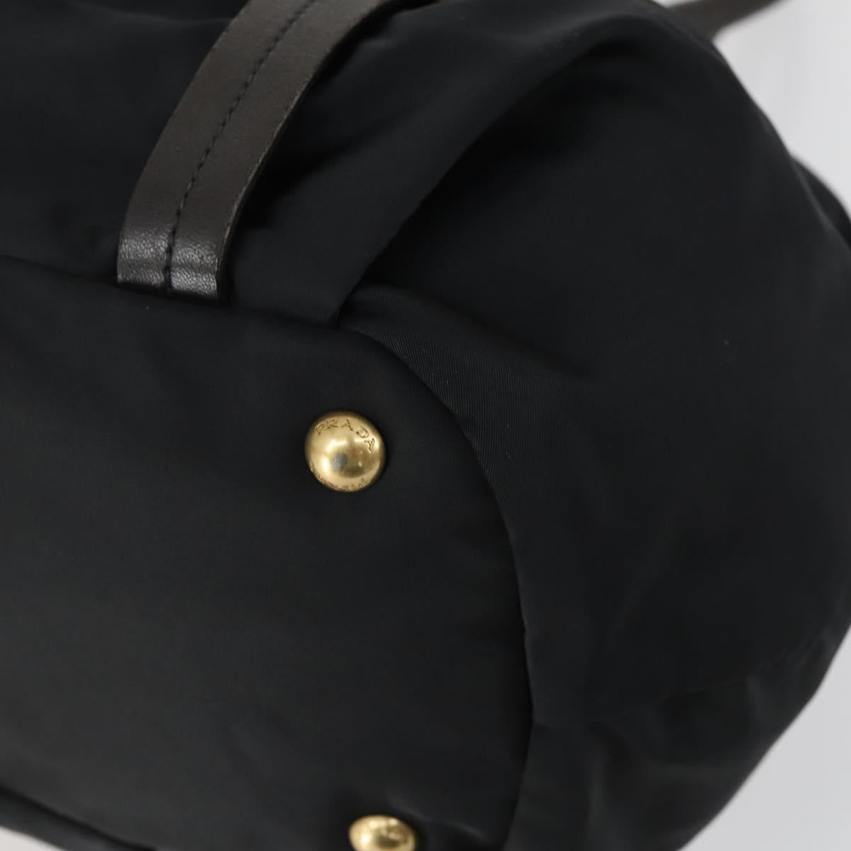 PRADA Hand Bag Nylon Leather 2way Black Gold Auth 156149
