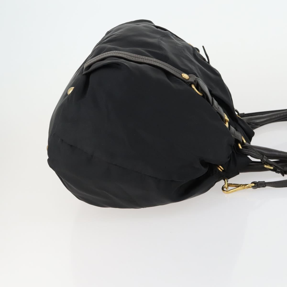 PRADA Hand Bag Nylon Leather 2way Black Gold Auth 156149