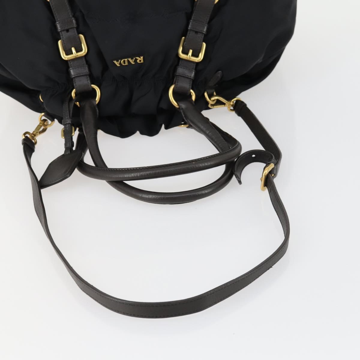PRADA Hand Bag Nylon Leather 2way Black Gold Auth 156149