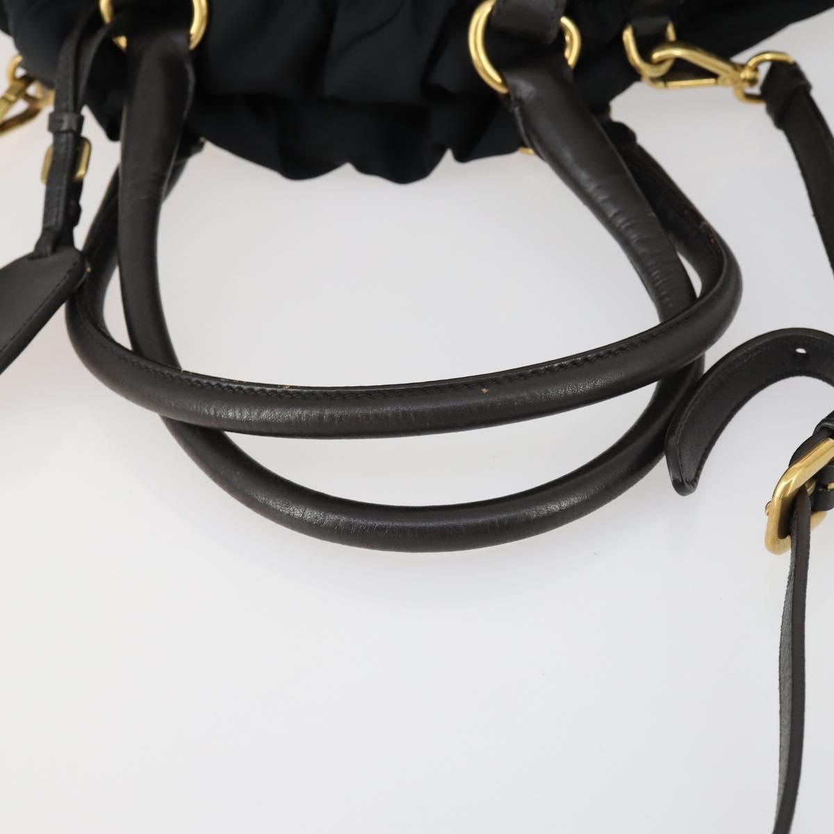 PRADA Hand Bag Nylon Leather 2way Black Gold Auth 156149