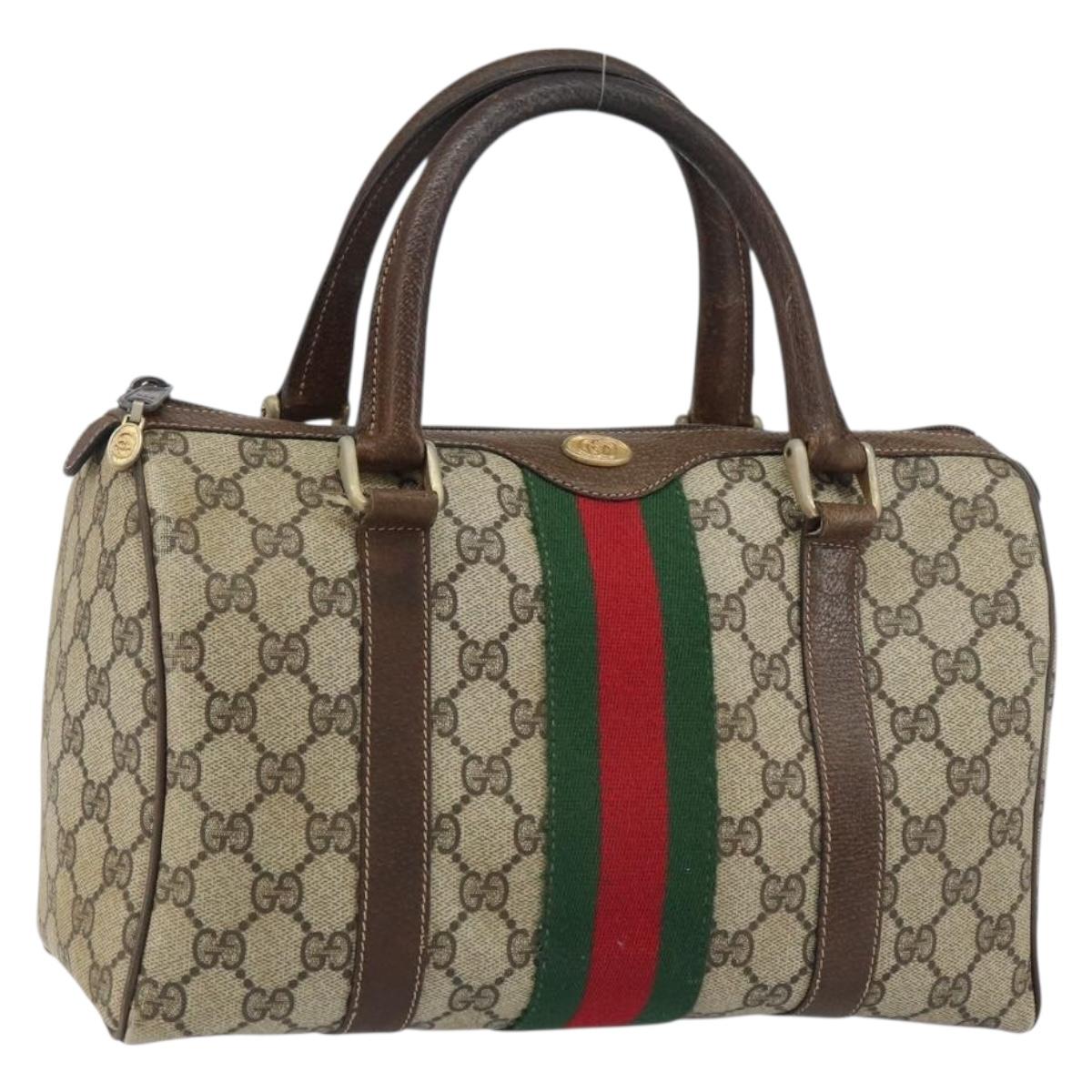 GUCCI GG Supreme Web Sherry Line Boston Bag PVC Beige Gold 010 378 Auth 156155