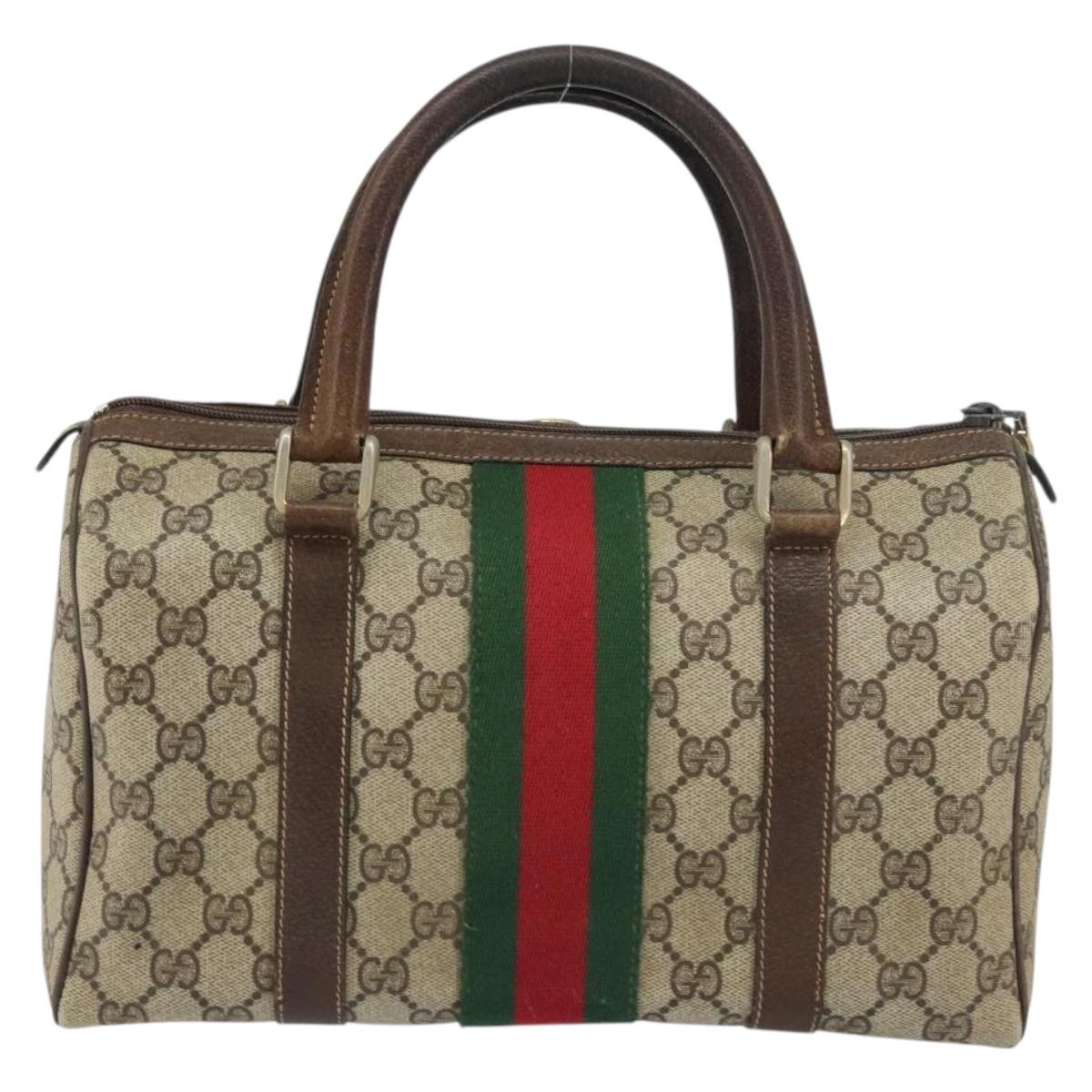 GUCCI GG Supreme Web Sherry Line Boston Bag PVC Beige Gold 010 378 Auth 156155