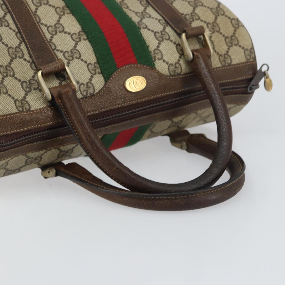 GUCCI GG Supreme Web Sherry Line Boston Bag PVC Beige Gold 010 378 Auth 156155
