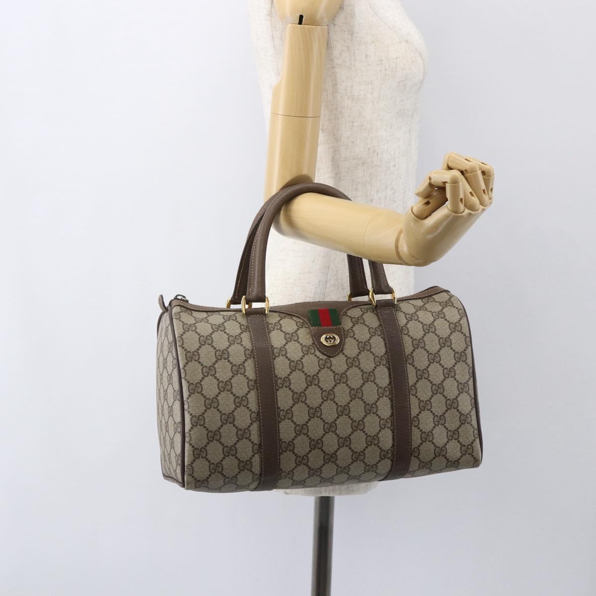 GUCCI GG Supreme Web Sherry Line Boston Bag PVC Beige Gold 40 02 007 Auth 156156