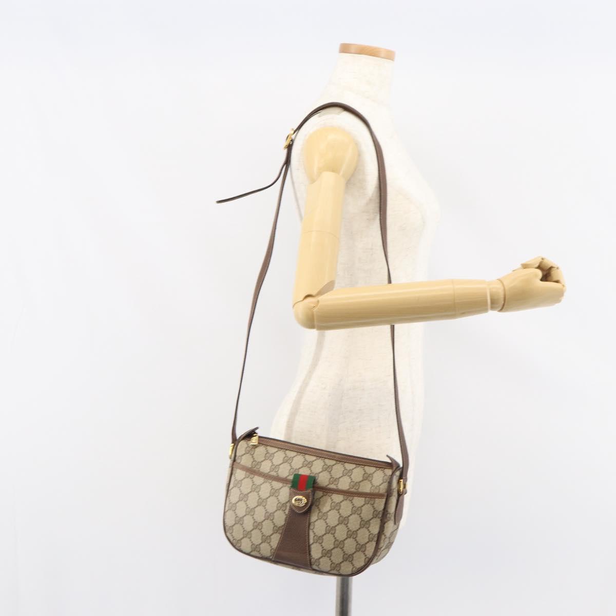 GUCCI GG Supreme Web Sherry Line Bag PVC Beige Gold 89 02 032 Auth 156159