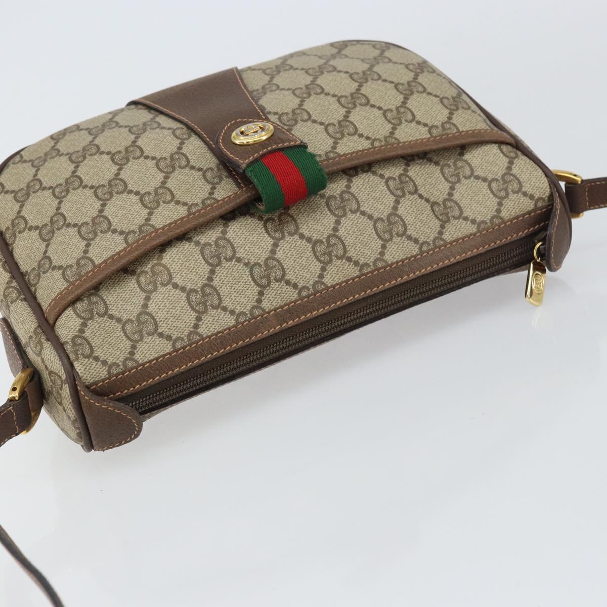 GUCCI GG Supreme Web Sherry Line Bag PVC Beige Gold 89 02 032 Auth 156159