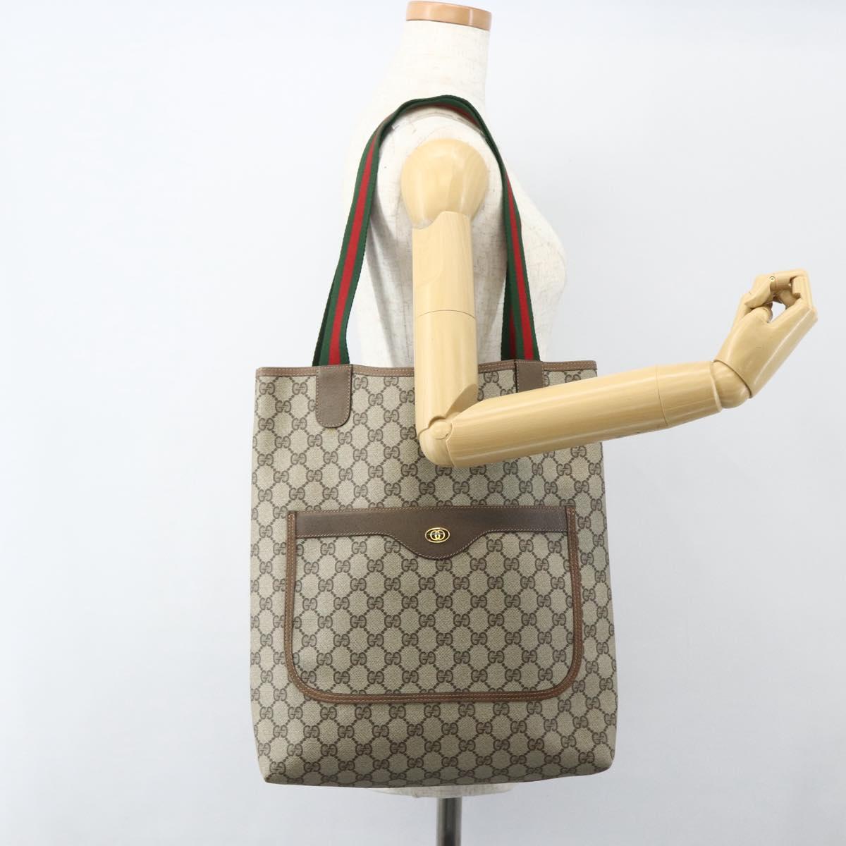 GUCCI GG Supreme Web Sherry Line Tote Bag PVC Beige Red 39 02 003 Auth 156160